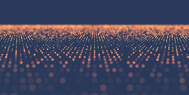 3d иллюстрация - Абстрактный технологический фон обезглавленной поверхности оранжевых точек на темно-синем фоне - Фото, изображение
