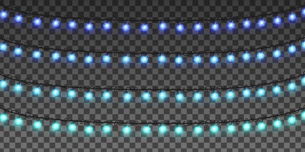 Ghirlande natalizie con lampade blu in diverse tonalità. Effetto luce trasparente vettoriale. EPS 10 - Vettoriali, immagini