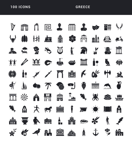Grèce. Collection d'icônes monochromes parfaitement simples pour la conception web, app, et les projets les plus modernes. Pack universel de signes classiques pour la catégorie Pays et Villes. - Vecteur, image