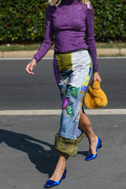 Milan, Italy - September 24, 2021:  Street style outfit, woman wearing a fashionable outfit on the streets of Milan, Italy. - Фото, зображення