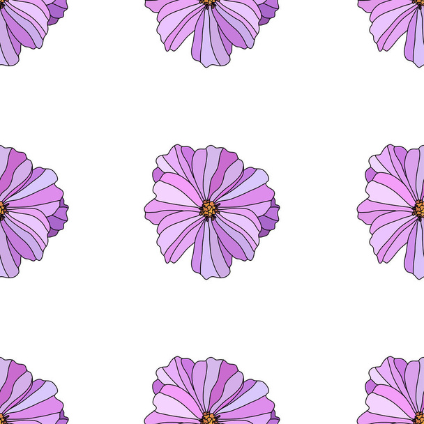 Elegant seamless pattern with pink cosmos flowers, design elements. Floral  pattern for invitations, cards, print, gift wrap, manufacturing, textile, fabric, wallpapers - Vetor, Imagem