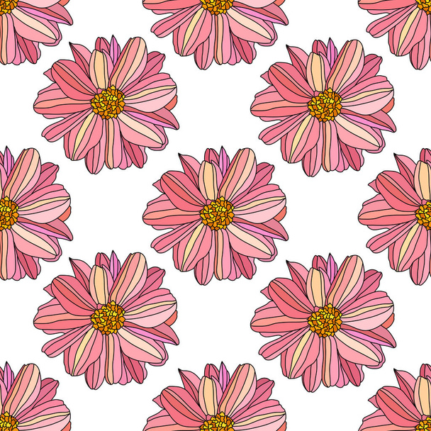 Elegant seamless pattern with pink dahlia flowers, design elements. Floral  pattern for invitations, cards, print, gift wrap, manufacturing, textile, fabric, wallpapers - Вектор,изображение