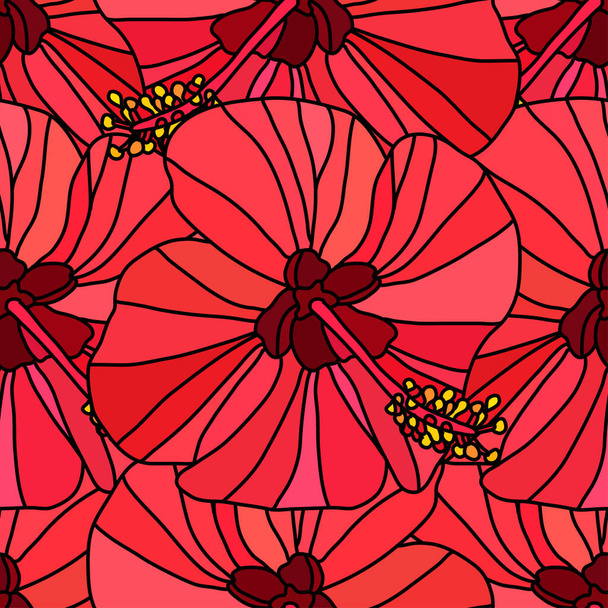 Elegant seamless pattern with red hibiscus flowers, design elements. Floral  pattern for invitations, cards, print, gift wrap, manufacturing, textile, fabric, wallpapers - Vektör, Görsel
