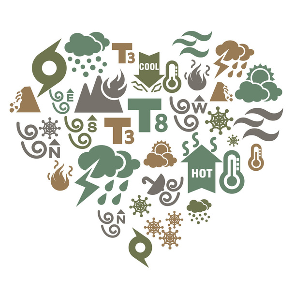 Weather Icons in Heart Shape - Vector, Image