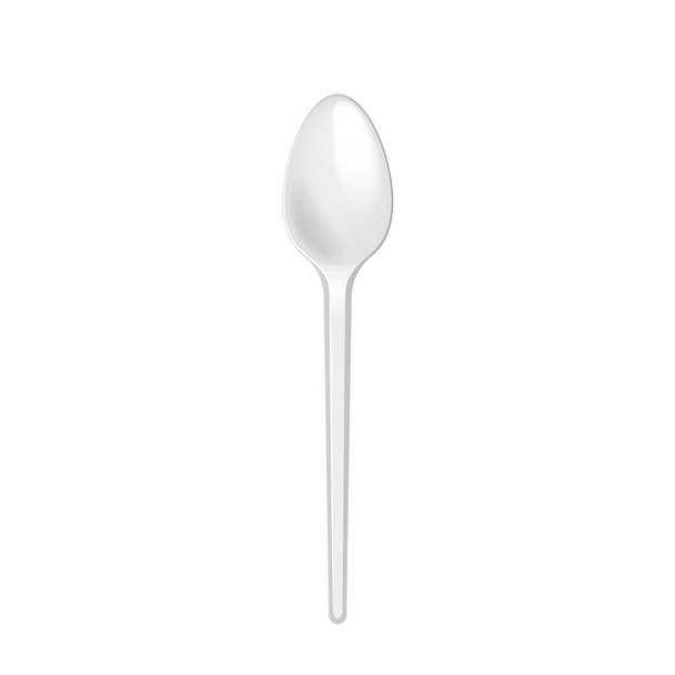 Disposable spoon. Realistic plastic kitchen utensil for serving. Flatware mockup for picnic lunch - Vector, Image