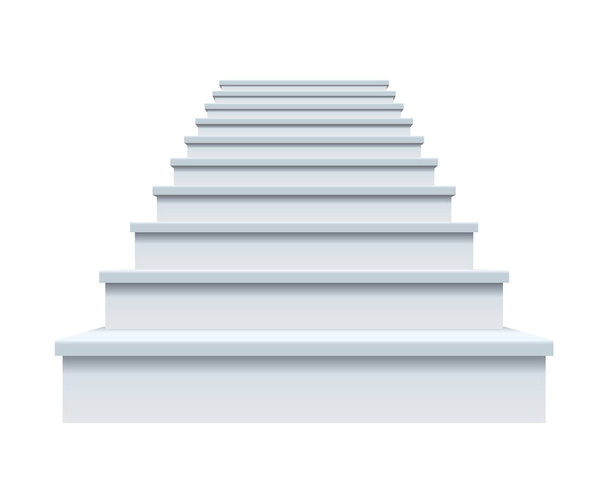 Поднимается реалистичная белая лестница. Шаблонная лестница для внутренней или наружной архитектуры - Вектор,изображение