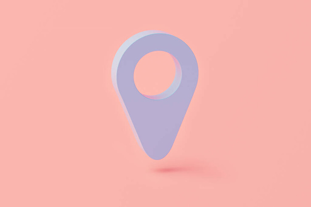 Minimalistic navigation composition. Blue gps icon on pink background. 3D Rendering. - Zdjęcie, obraz