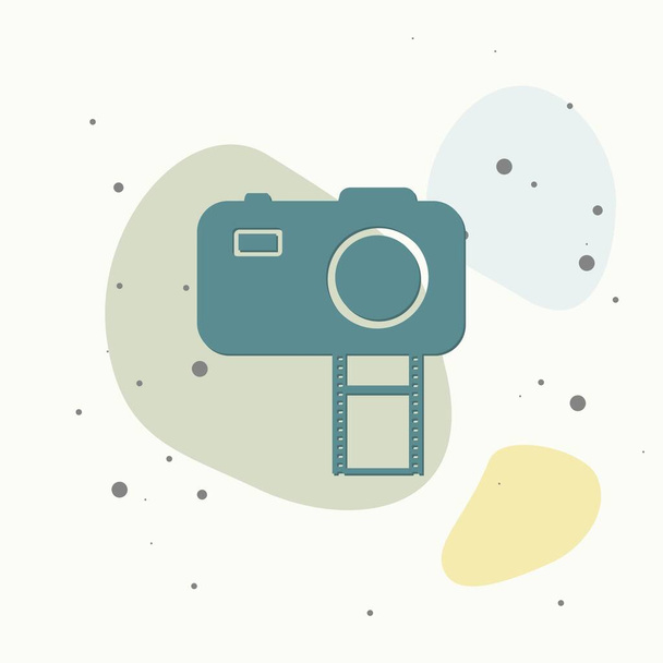 Vector illustration of a digital camera with film. Retro camera icon on multicolored background. Layers grouped for easy editing illustration. For your design. - Vector, Image