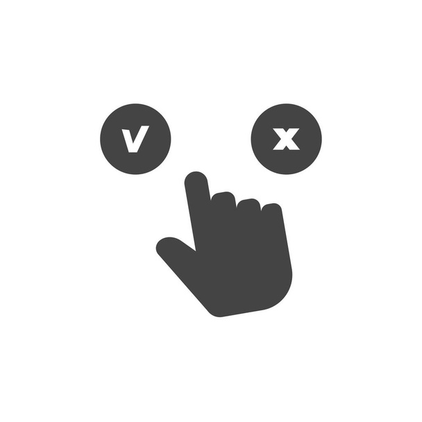 Vector icono de la mano hace una elección entre presionar el negativo y el botón positivo sobre fondo blanco aislado. Capas agrupadas para facilitar la edición de ilustraciones. Para su diseño. - Vector, imagen