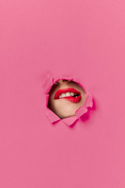 womens lips pink poster glamor lifestyle fashion - Foto, afbeelding