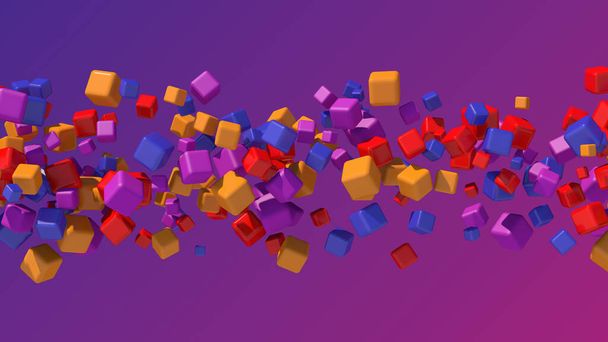 Group of bright colorful cubes. Abstract illustration, 3d render. - Foto, Imagem