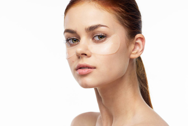 mulher com colágeno pele limpa cuidados de saúde facial close-up - Foto, Imagem