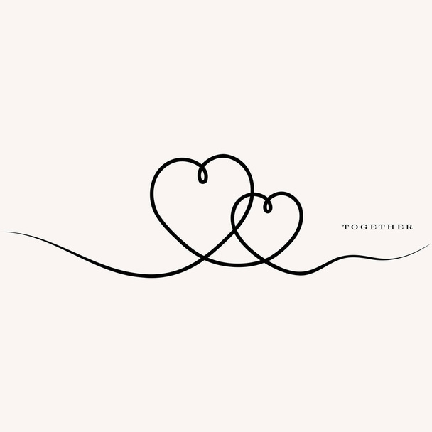 Eine Linienzeichnung der Herzform, Vektor minimalistische Schwarz-Weiß-Illustration "zusammen" - Vektor, Bild