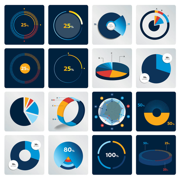 Big set of round, circle chart, graph. Simply color editable. Infographics elements. - Vector, Image