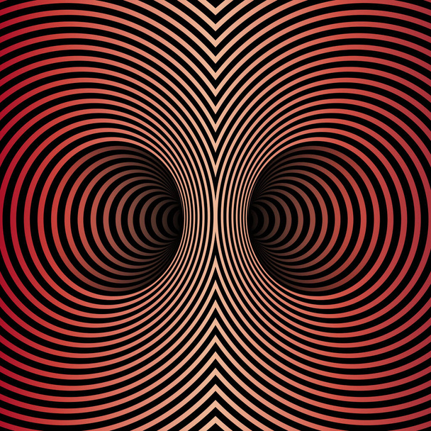 Červí díra Optická iluze, Geometrický tmavě červený gradient Abstraktní hypnotický dvojitý červí díra tunel, Abstraktní zvrácené vektorové iluze 3D optické umění pozadí  - Vektor, obrázek