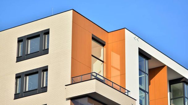 Modern apartment building in sunny day. Exterior, residential house facade. - Photo, Image