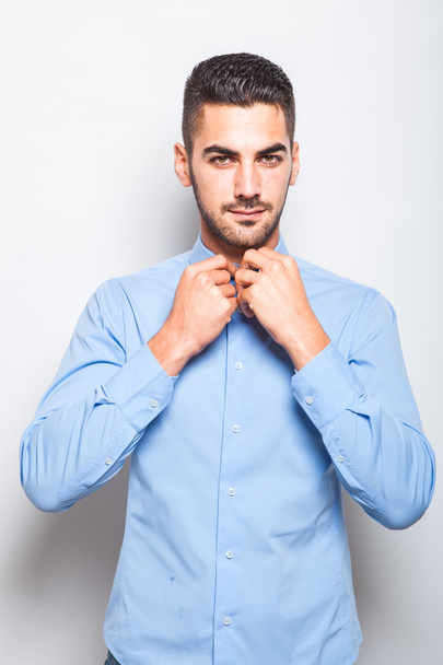 single elegant man in blue shirt - 写真・画像