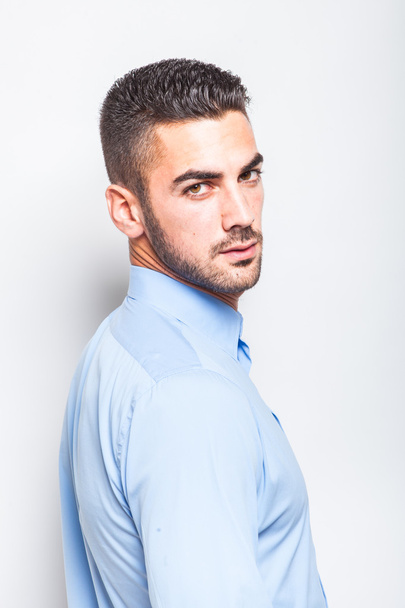single elegant man in blue shirt - Φωτογραφία, εικόνα