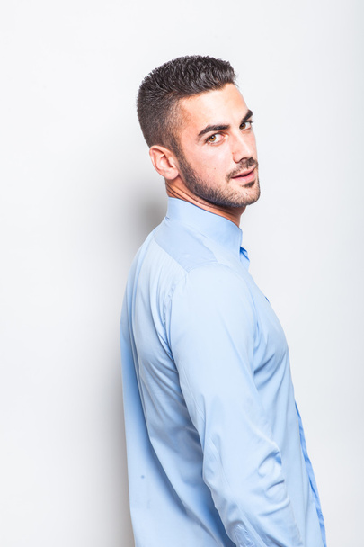 single elegant man in blue shirt - Φωτογραφία, εικόνα