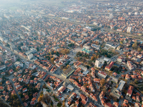 Amazing Aerial sunset view of town of Kyustendil, Bulgaria - Fotoğraf, Görsel