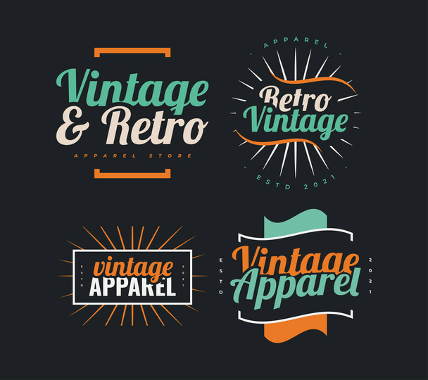 Sarja Vintage ja Retro merkki, etiketti, tai tunnuksia Vaatteet Store logo, tai muu liiketoiminta. Retro symboli kankaalle - Vektori, kuva