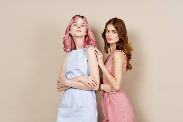 two women in fashionable clothes posing model decoration - Φωτογραφία, εικόνα