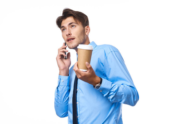 man in shirt with tie office work break coffee cup studio lifestyle - Photo, image