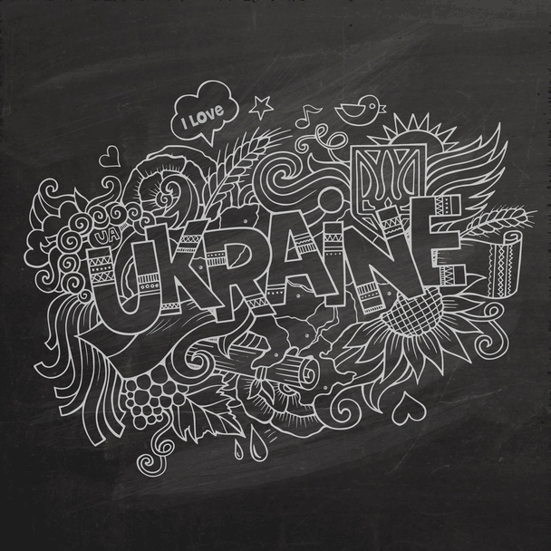 Ukrajina rukou nápisy a čmáranice prvky křídové desky pozadí. - Vektor, obrázek