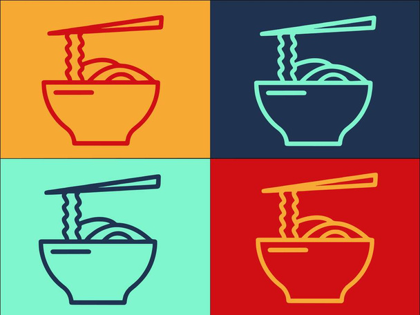 Korean Noodle Bowl Logo Template, Eenvoudige platte icoon van aziatisch, heerlijk, keuken aziatisch, heerlijk, keuken - Vector, afbeelding