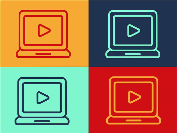 Šablona video marketingového loga pro notebook, Jednoduchá plochá ikona Internetu, Marketing, Video - Vektor, obrázek