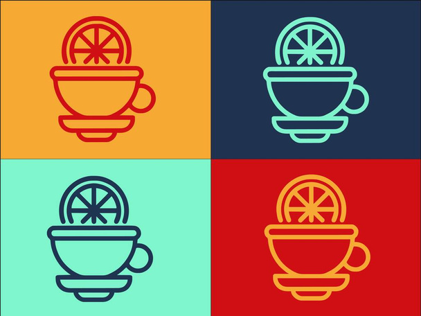 Modèle de logo de tasse de thé au citron, icône plate simple de tasse, boisson, citron - Vecteur, image