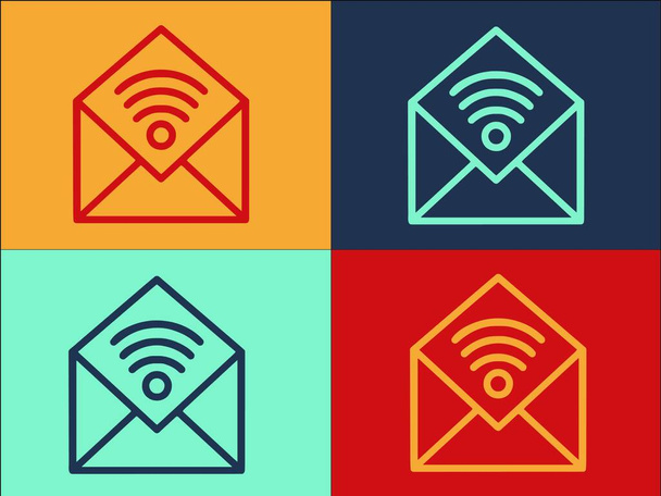 Modèle de logo d'accès à distance par courrier, simple icône plate de la technologie, communication, ordinateur portable - Vecteur, image