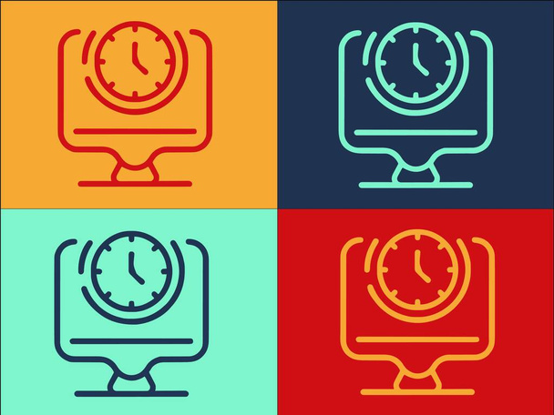 Πρότυπο λογότυπου ωρών εργασίας παρακολούθησης, απλό επίπεδο εικονίδιο της εργασίας, γραφείο, οθόνη - Διάνυσμα, εικόνα