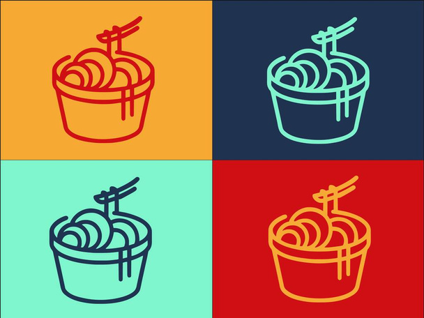 Noodles Box Logo Template, Eenvoudige platte pictogram van voedsel, Chinees, Doos - Vector, afbeelding