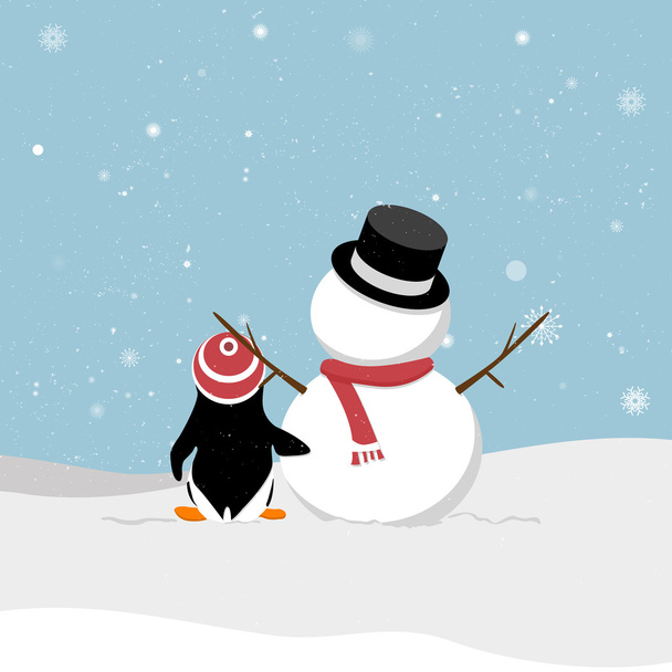 Schneemann mit Pinguin - Vektor, Bild