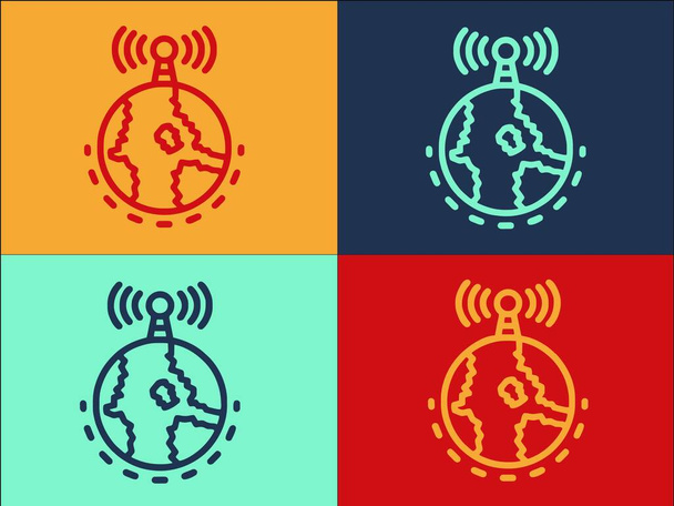 Radio Global Tower Logo Template, Simple Flat Icon Of Wireless, Connection, Technology - Vector, Image