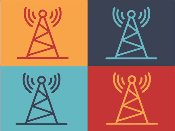 Modello di logo della torre d'acciaio della radio, icona piana semplice di tecnologia, acciaio, torre - Vettoriali, immagini