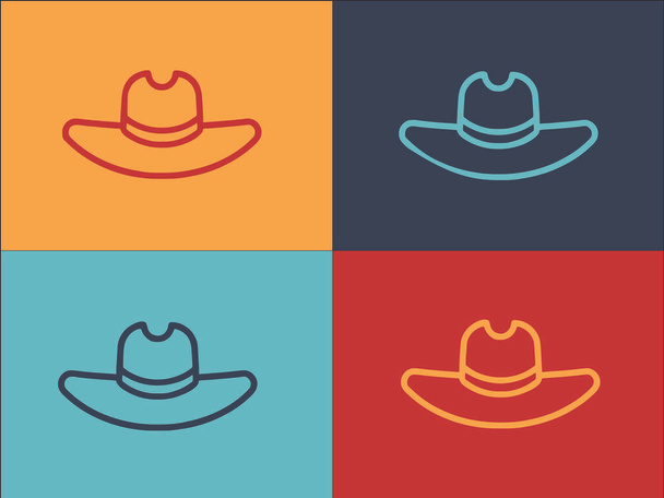 Modelo do logotipo do chapéu do vaqueiro do rancho, Ícone liso simples do rancho, ocidental, vaqueiro - Vetor, Imagem