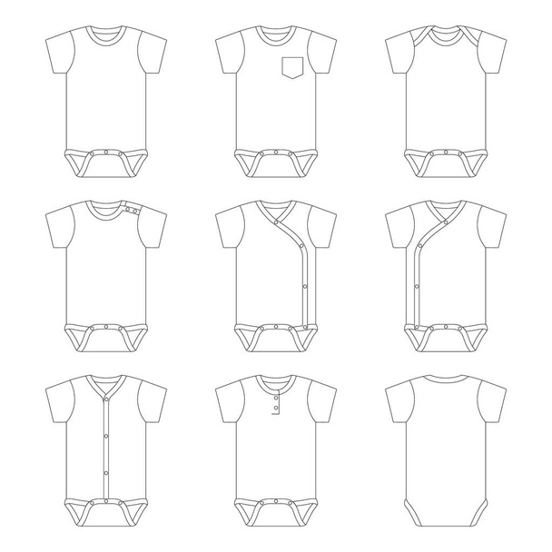 Template all model baby onesie vector illustration flat sketch design outline - Vektör, Görsel