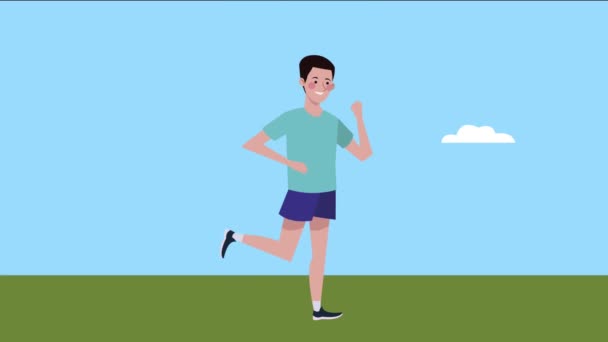νεαρός άνδρας τρέχει υγιή τρόπο ζωής animation - Πλάνα, βίντεο