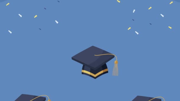 graduation hats and confetti animation - Footage, Video