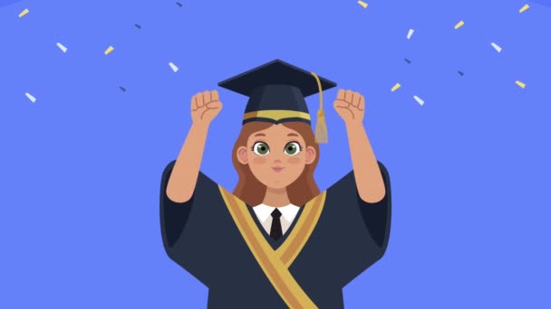 woman graduated celebrating character animation - Footage, Video