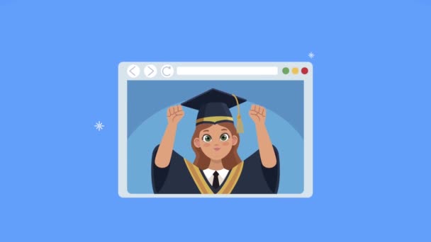 dívka absolvent v webové stránce on-line absolvování - Záběry, video