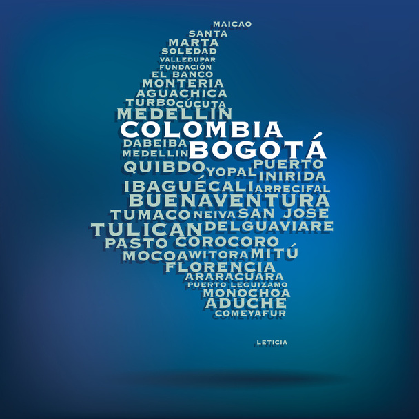 mapa Kolumbie s názvem měst - Vektor, obrázek