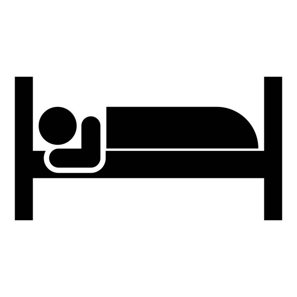 Mann liegt auf Bett schlafend Konzept Hotel Zeichen Symbol schwarz Farbvektor Illustration flachen Stil einfach Bild - Vektor, Bild