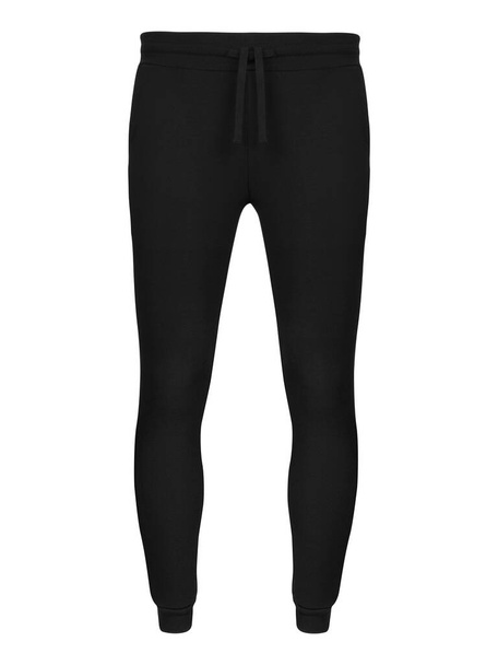 Черный макет штанов бегуна. Шаблоны Спортивные брюки вид спереди для дизайна. Озил носит изолированную на белом - Фото, изображение