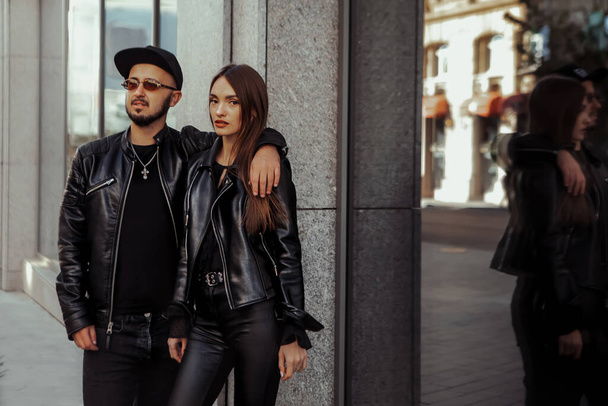 portrait of beautiful young couple in the street - Foto, imagen
