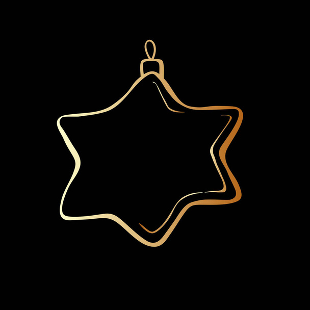 Vector konturiertes Goldspielzeug, Dekoration in Form eines Sterns für den Weihnachtsbaum, im Doodle-Stil. Clipart für frohe Weihnachten und Neujahr, Vorlage für die Kreativität der Kinder - Vektor, Bild