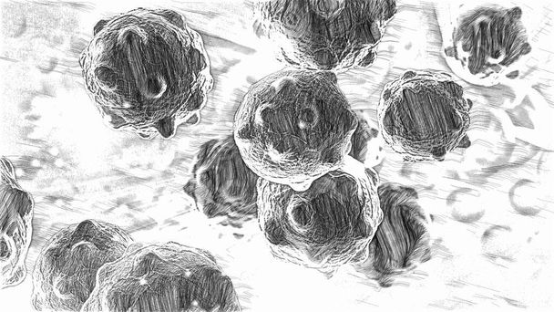 Ilustración 3d - Una célula cancerosa dañada y desintegrante - Foto, imagen