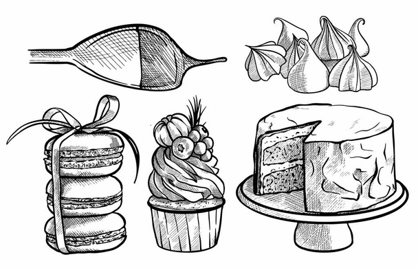 Collection of vector images of handmade cakes and pastries - Vektor, obrázek